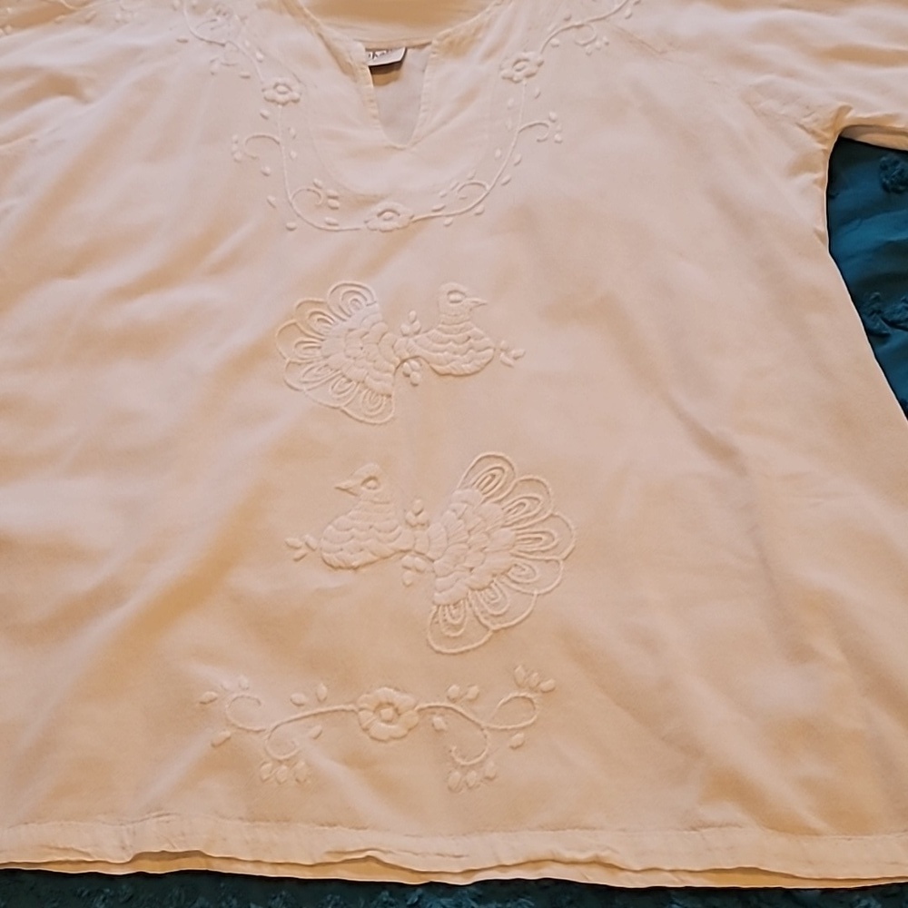 Chali Embroidered White Peasant Top Size Large - Picture 2 of 8